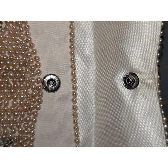 Vintage Pearl Beaded Clutch Floral Design made in Japan 4x7 Inches - Picture 6 of 11